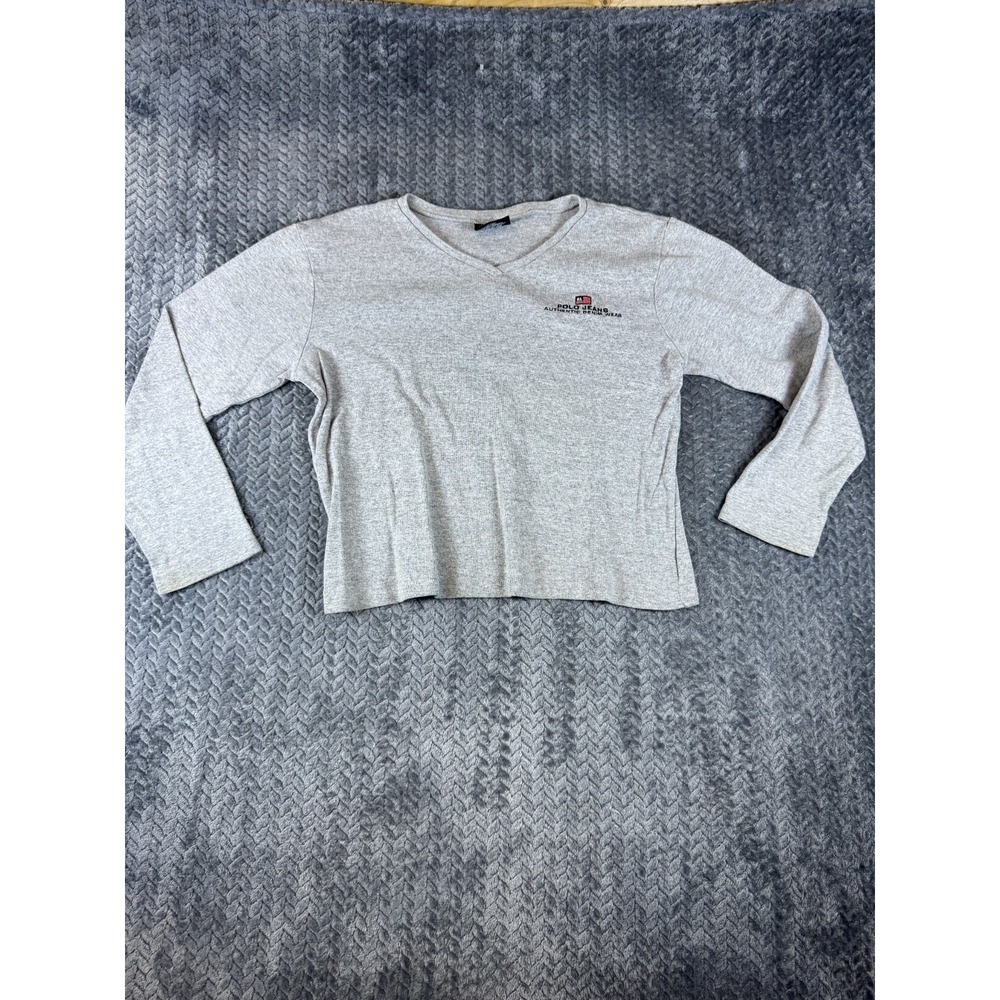 VTG Polo Jeans Co Ralph Lauren Cropped Shirt Women Large Heather Gray USA MADE